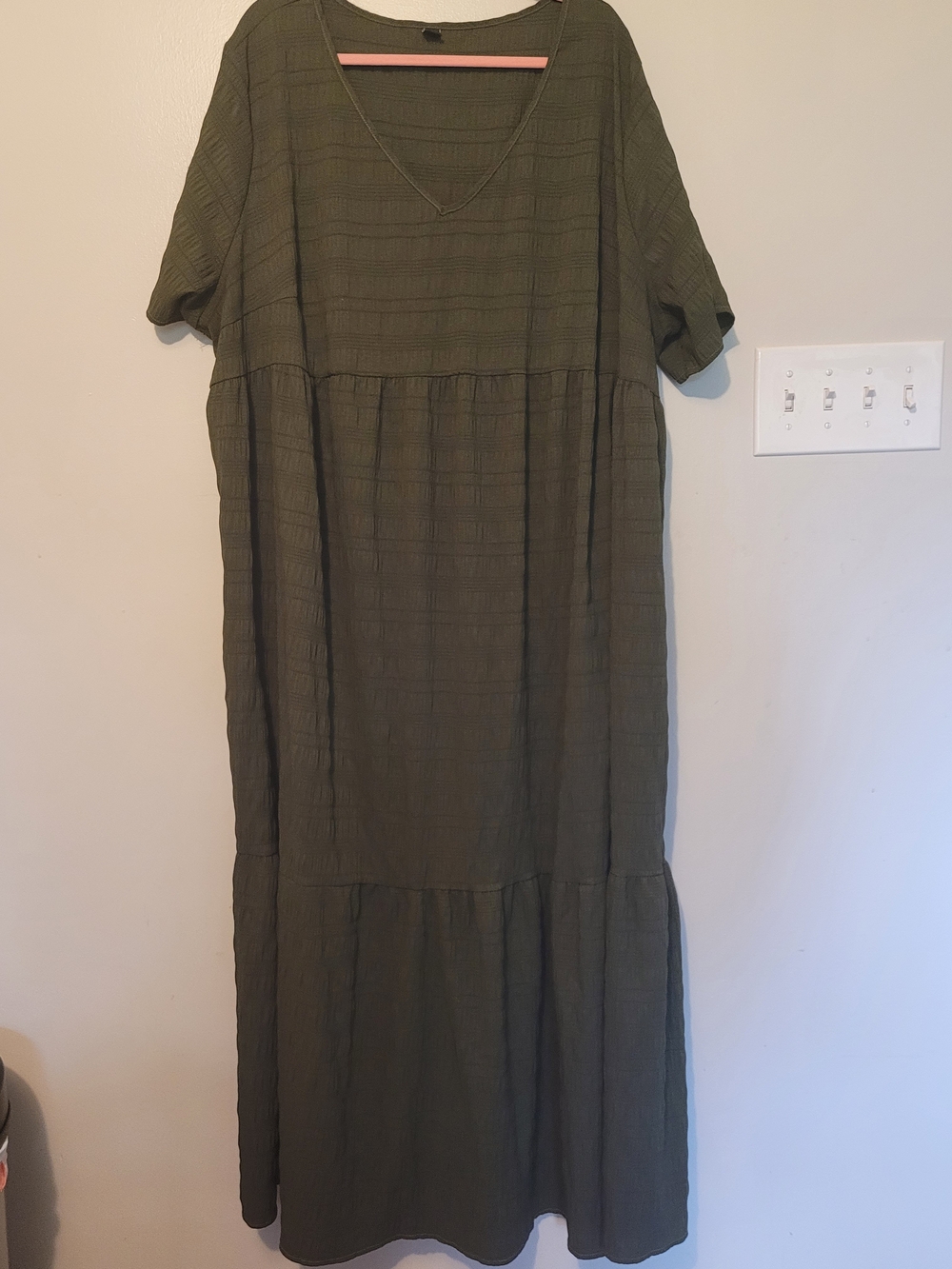 Women’s Olive Green V-Neck Tiered Maxi Dress